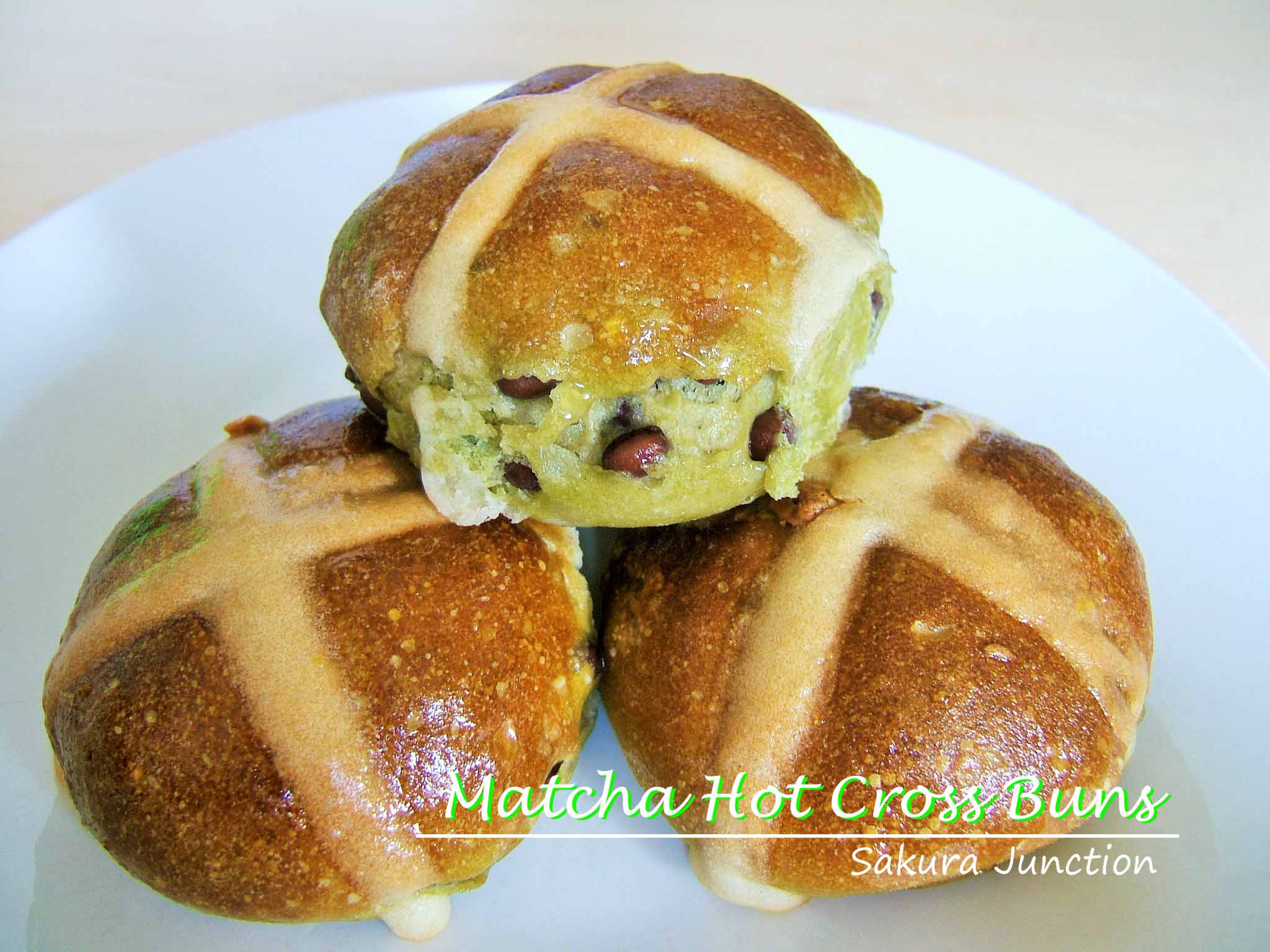 Matcha Hot Cross Buns on plate2